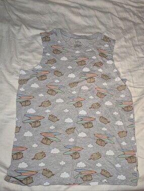 Pusheen Gray Tee with Rainbow Surfboard Motif